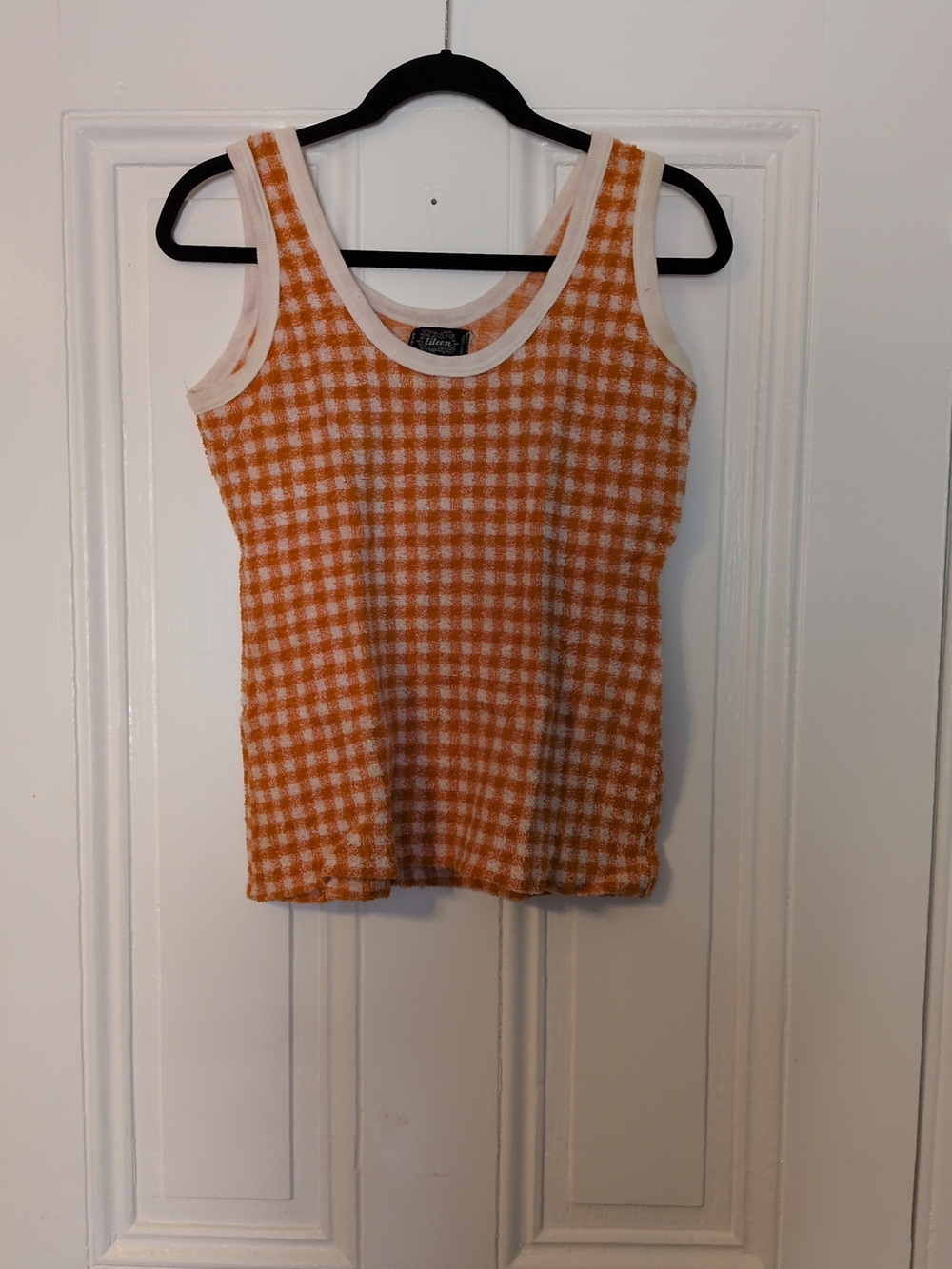 True Vintage 60-70s Terrycloth Orange and White Gingham Knit Tank